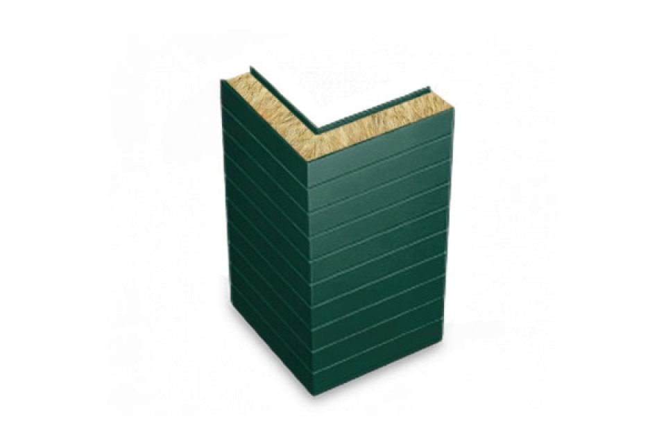 Горизонтальная угловая сэндвич панель с минеральной ватой, 1200х100 мм, 0.5/0.5 Текстурированный полиэстер